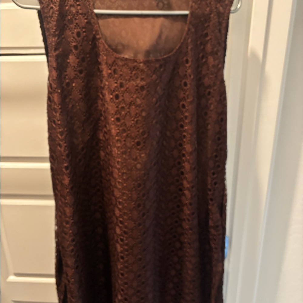 Sleeveless Brown Eyelet Shift Dress - Unbranded